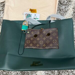 Louis Vuitton Forest Green and Monogram Brown Tote